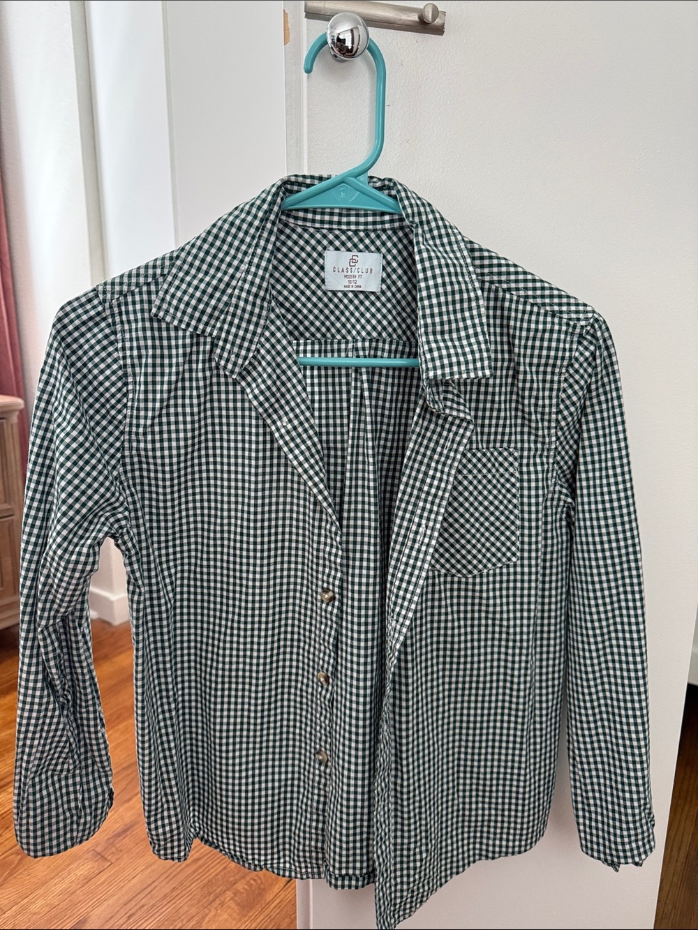 Class Club Green and White Gingham Button-Up Shirt